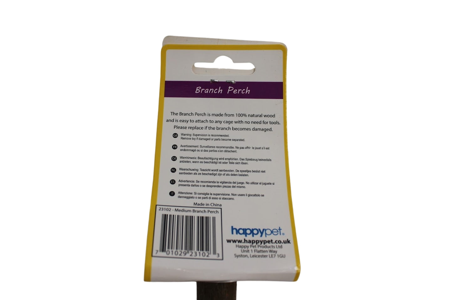 Happy Pet | Zitstok voor Grasparkieten | Hout | Achterkant etiket