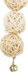 Vogelspeelgoed met 3 Rotan Ballen en Bel | Trixie | Touw | 24CM lang