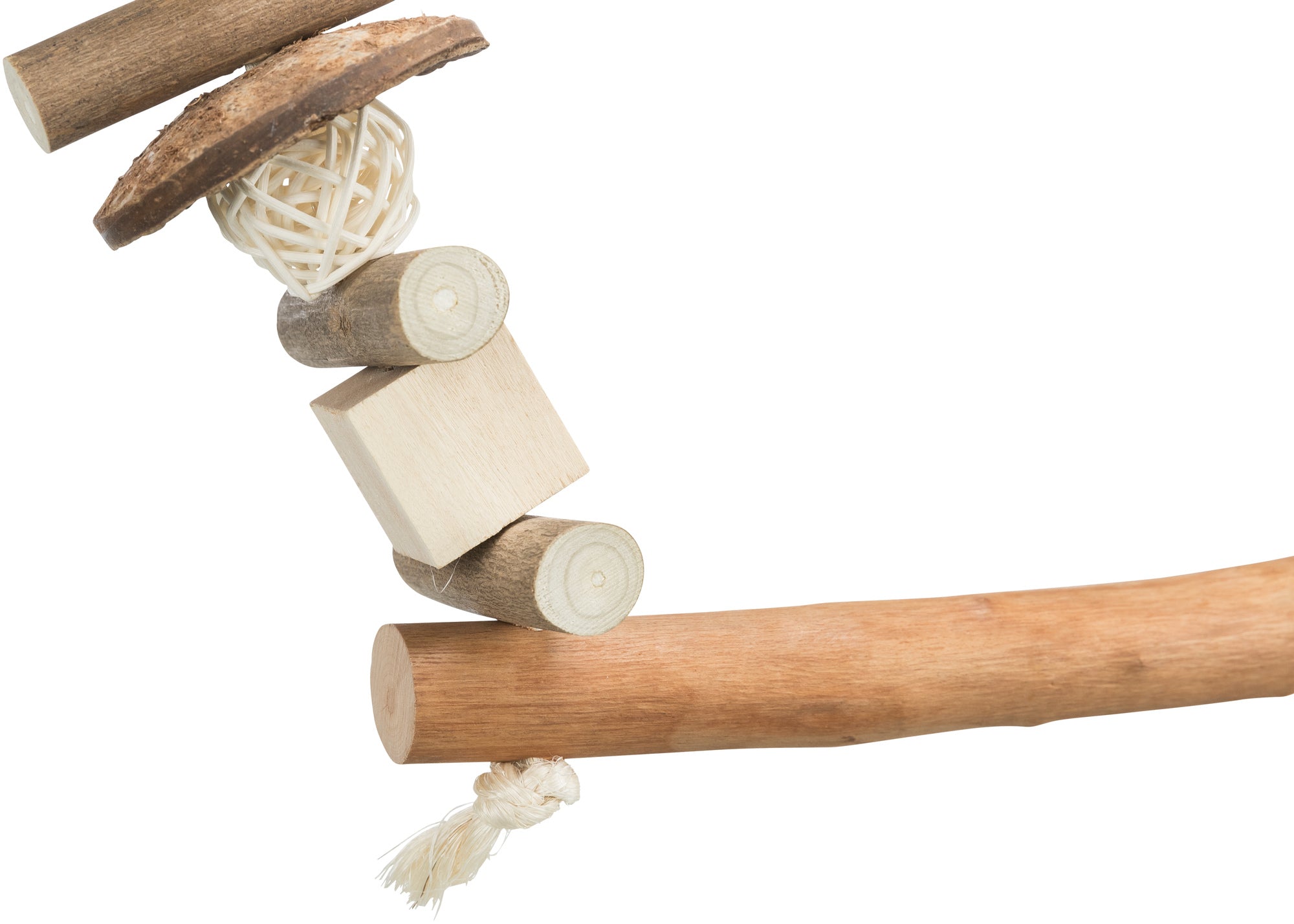 Trixie Knabbelschommel voor Grasparkieten Kokosnoot/Hout/Rotan - Details zijkant schommel