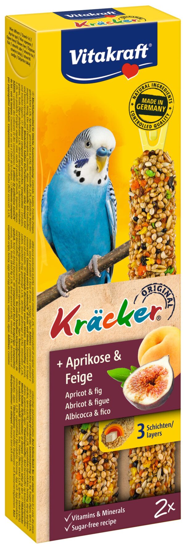 Vitakraft | Grasparkiet Kräcker Fruit | 2 in 1 | Met Vitamine A en D3