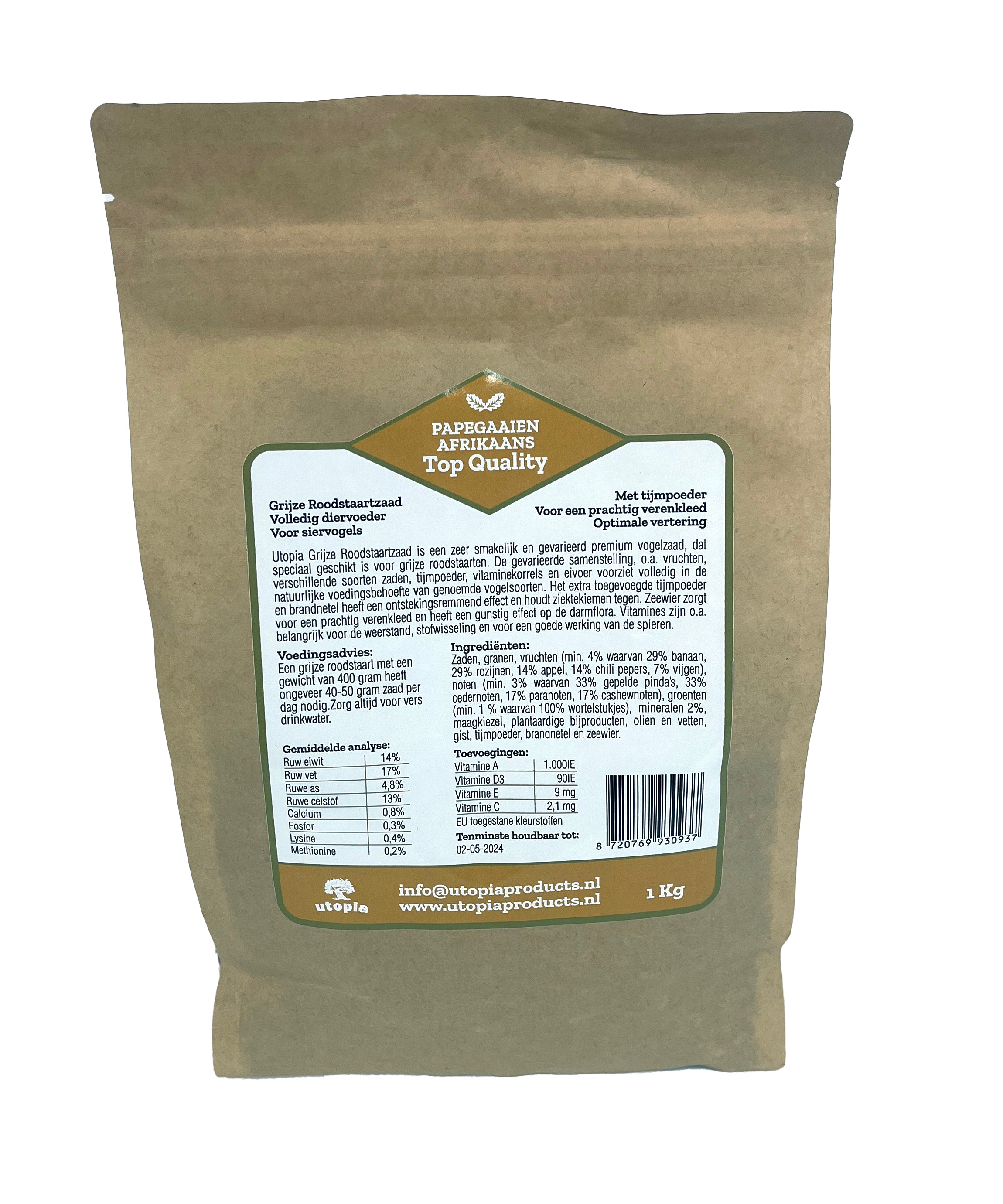 Zadenmix voor Afrikaanse Papegaaien Utopia 1 KG Achterkant