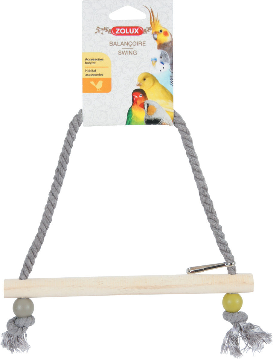 Zolux -Grasparkieten Schommel - Hout en Touw - 22X1,5X27 CM - Grijs met etiket