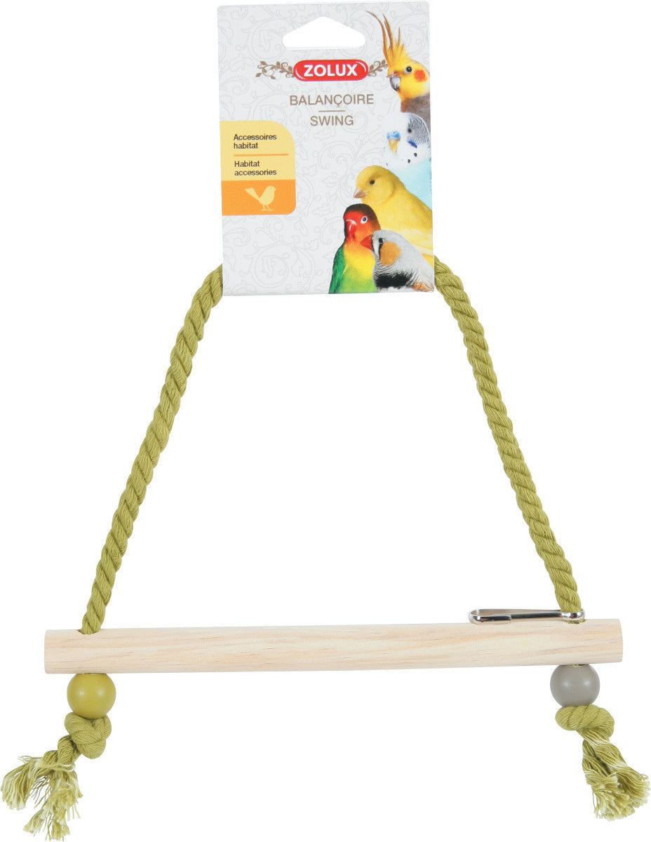 Zolux -Grasparkieten Schommel - Hout en Touw - 22X1,5X27 CM - Groen met etiket