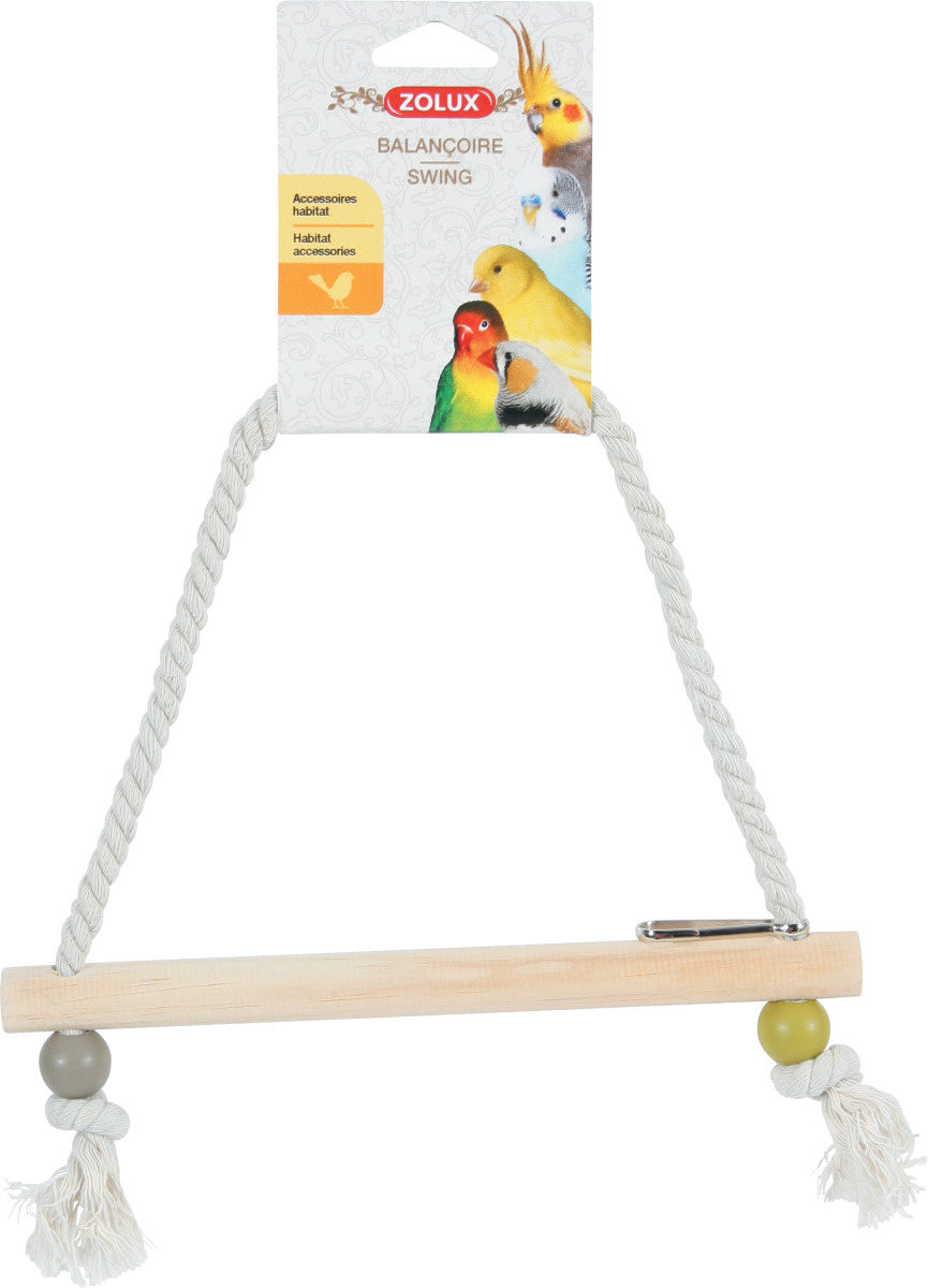 Zolux -Grasparkieten Schommel - Hout en Touw - 22X1,5X27 CM - Wit met etiket