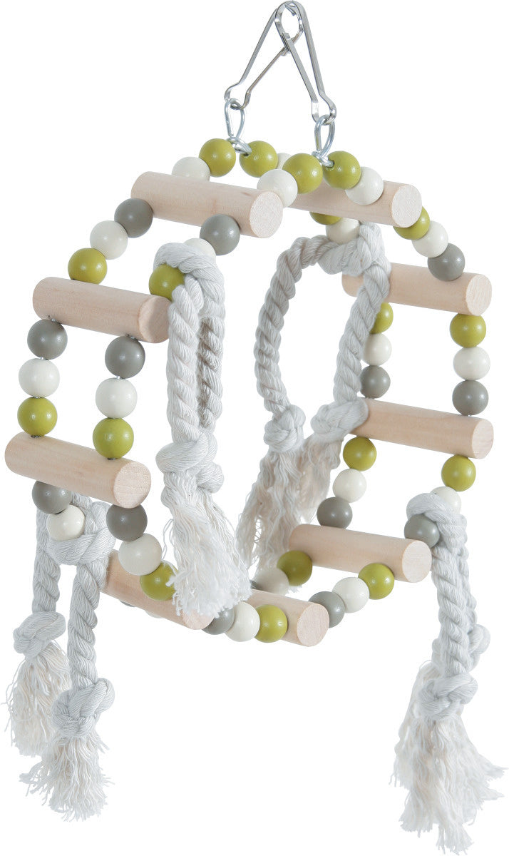 Zolux | Grasparkieten Schommel Wiel met Kralen | Hout en Touw | 18X6X22 CM - Wit voorkant